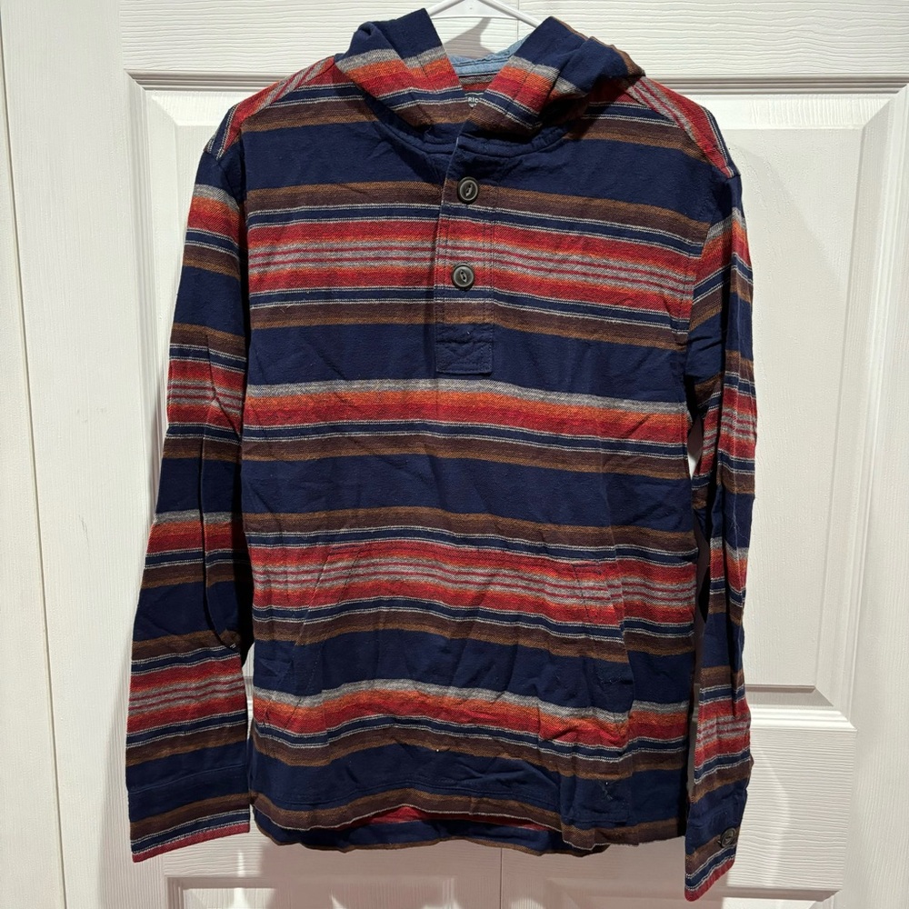AMERICAN EAGLE Men’s Multicolor Striped Hooded Hoodie Long Sleeve Shirt - size S